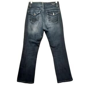 LEE PERFECT FIT womens jeans 10 blue mid rise boot cut stretch denim button flap